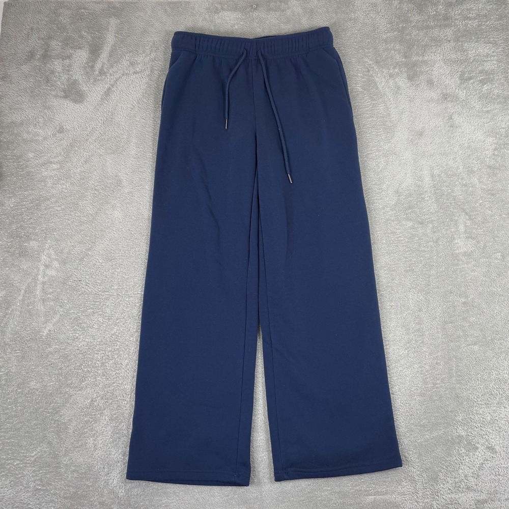 Common Stitch Sweatpants Womens Large Blue Wide Leg Drawstring Fleece Loungewear
